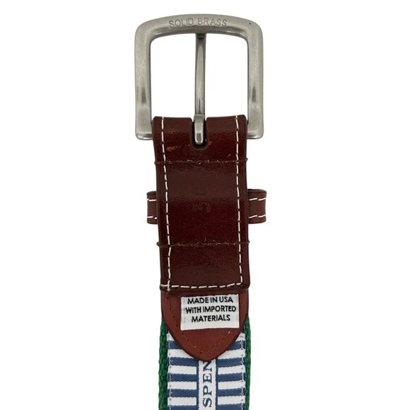 J.T. Spencer Leather Canvas Embroidered Green Belt Size 38 - Picture 11 of 16